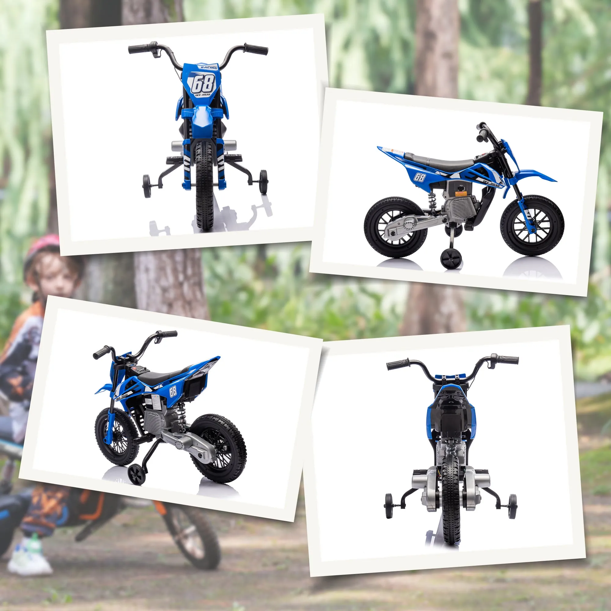 12V Kids Electric Motorbike w/ Twist Grip Throttle, Music - Blue