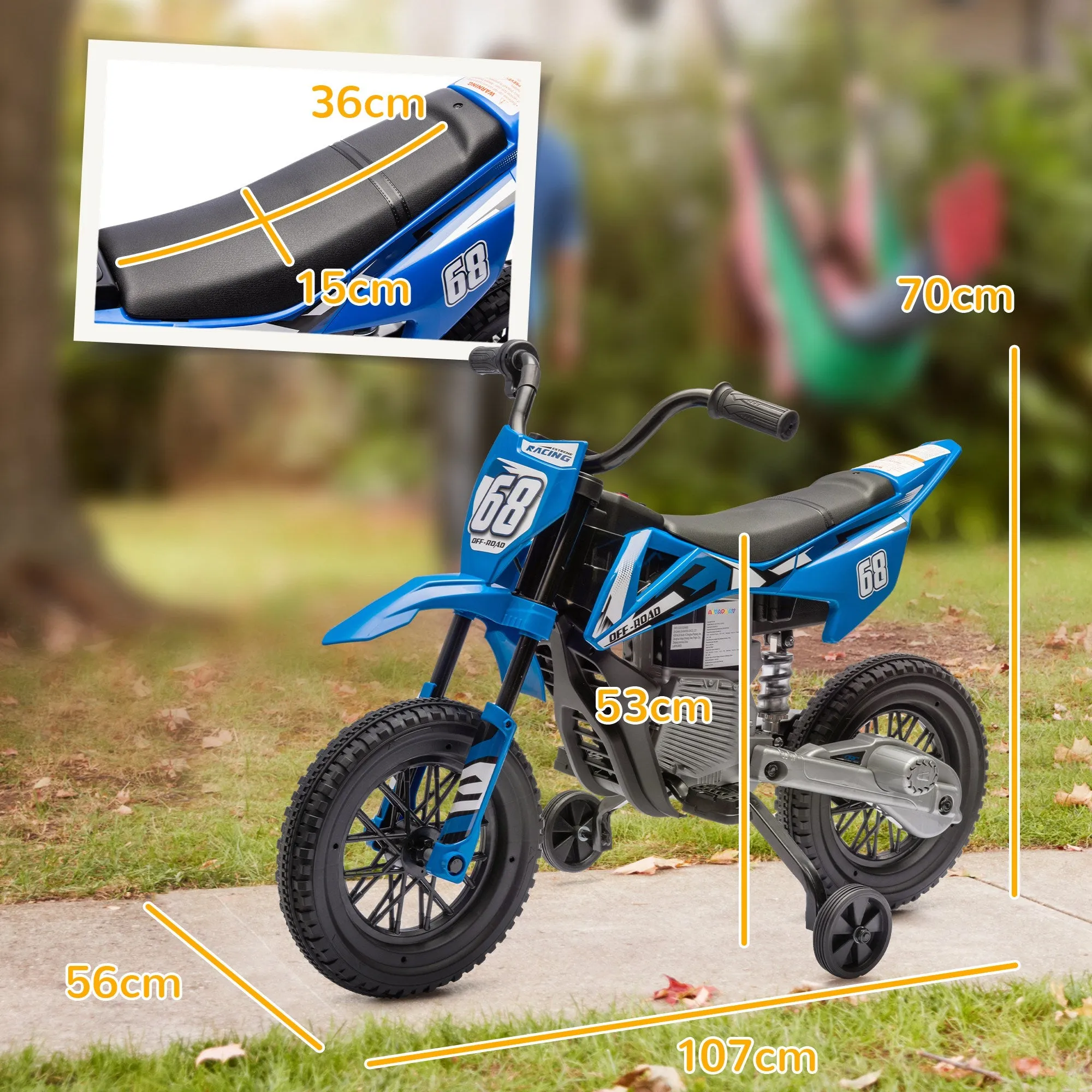 12V Kids Electric Motorbike w/ Twist Grip Throttle, Music - Blue