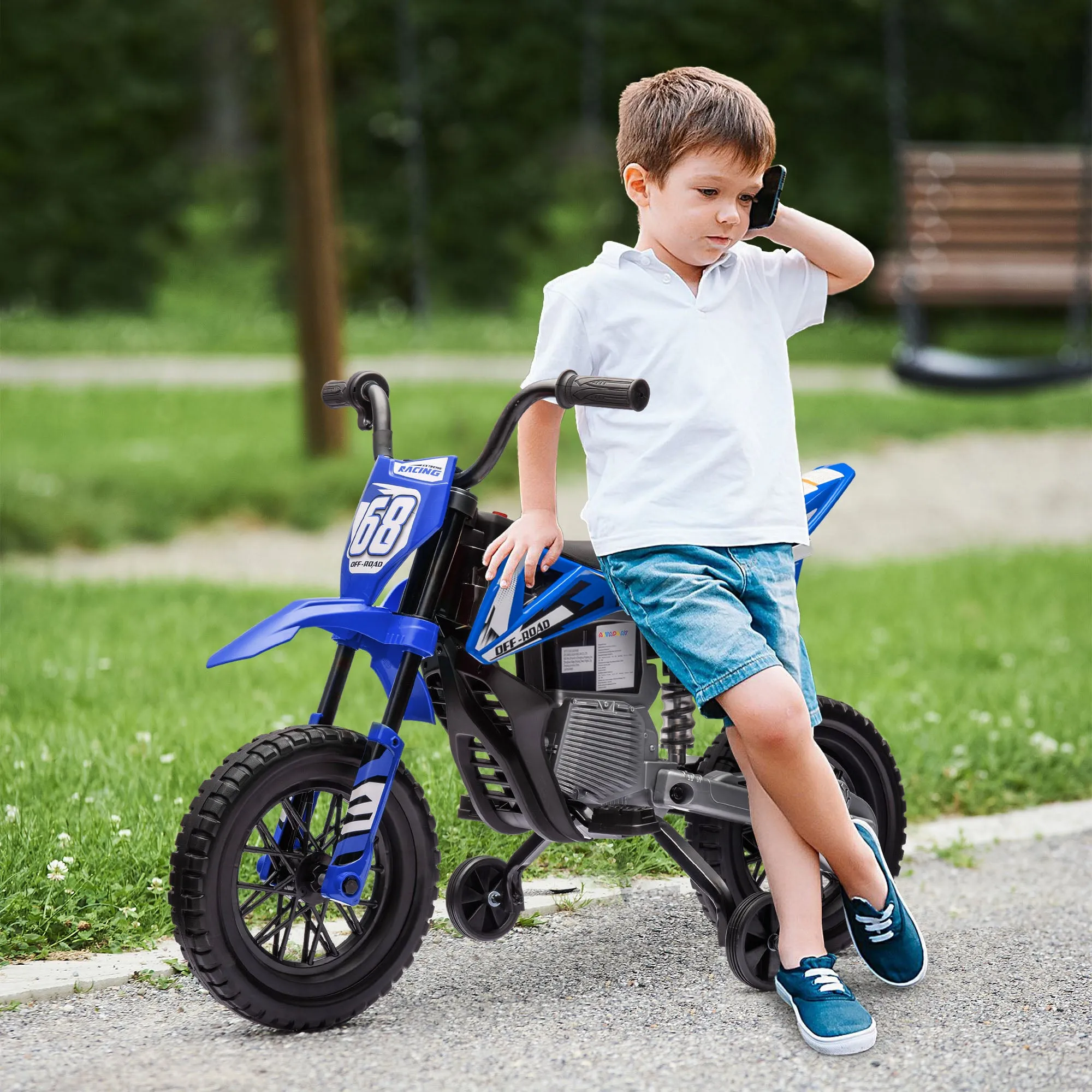 12V Kids Electric Motorbike w/ Twist Grip Throttle, Music - Blue