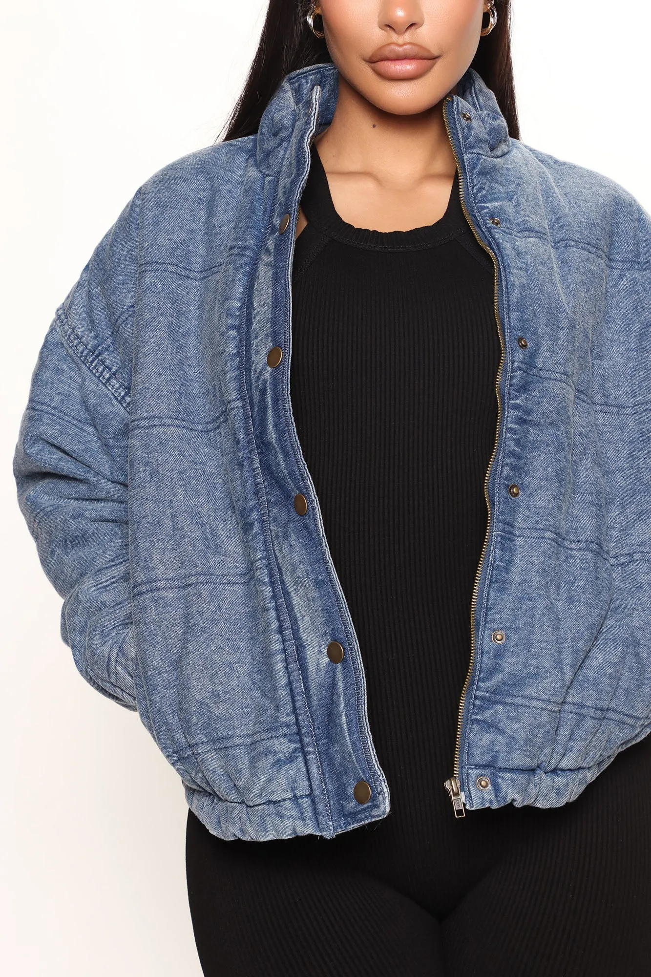 Basic Denim Puffer Jacket - Medium Blue Wash