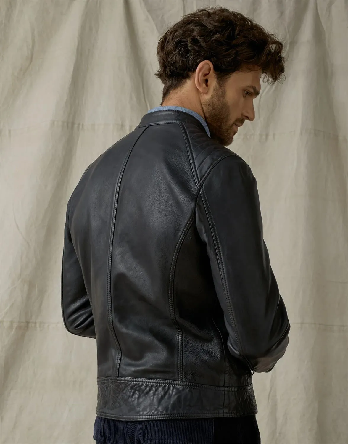 Belstaff V Racer Leather Jacket in Bright Navy