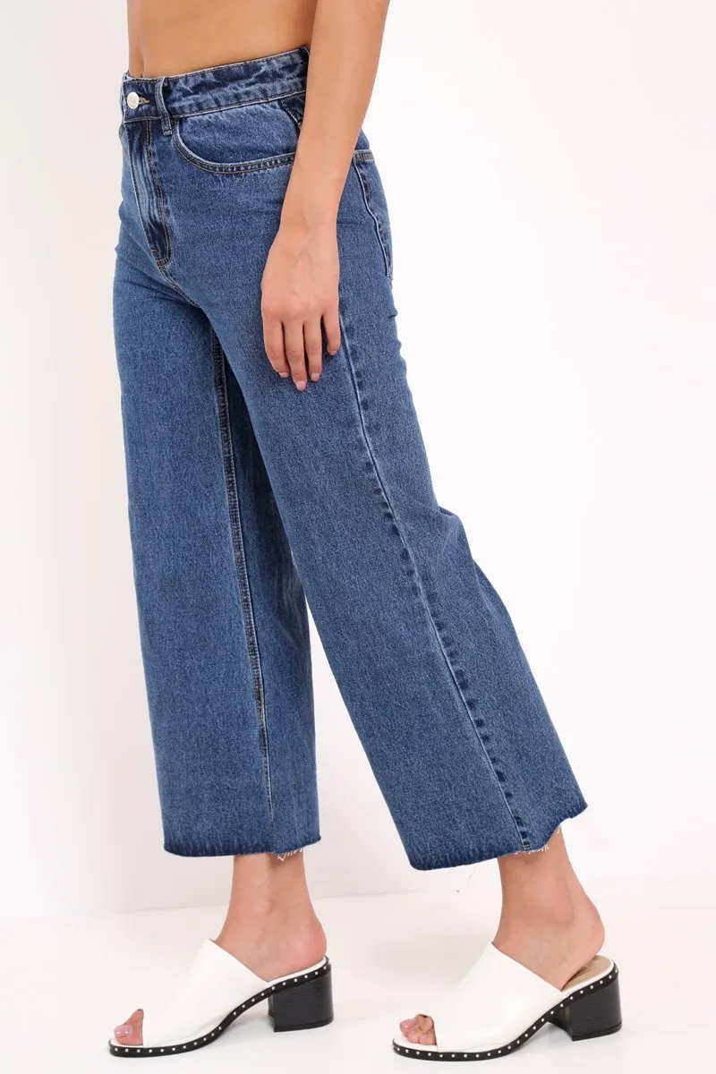 Blue Denim Wash Wide Leg Jeans - Deliliah