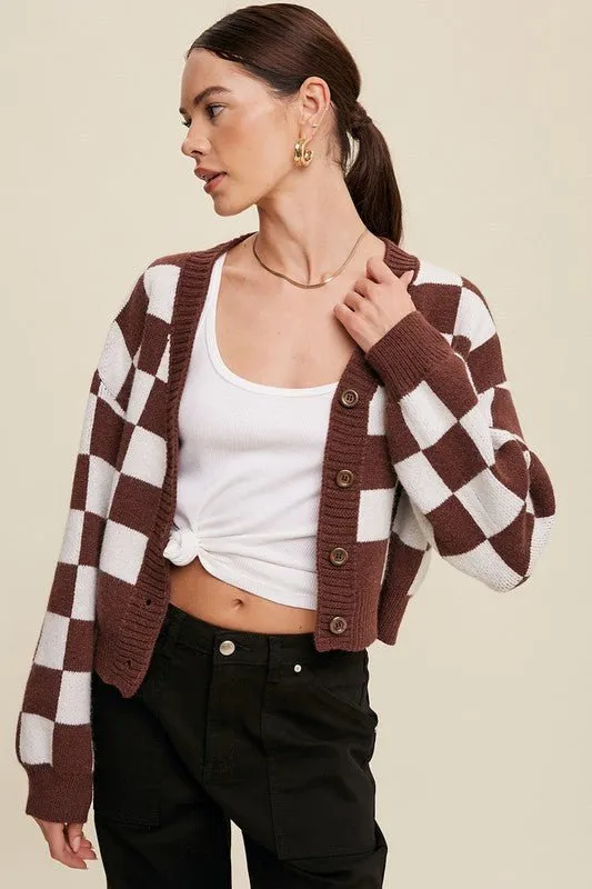 Bold Gingham Cropped Cardigan