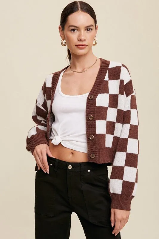 Bold Gingham Cropped Cardigan