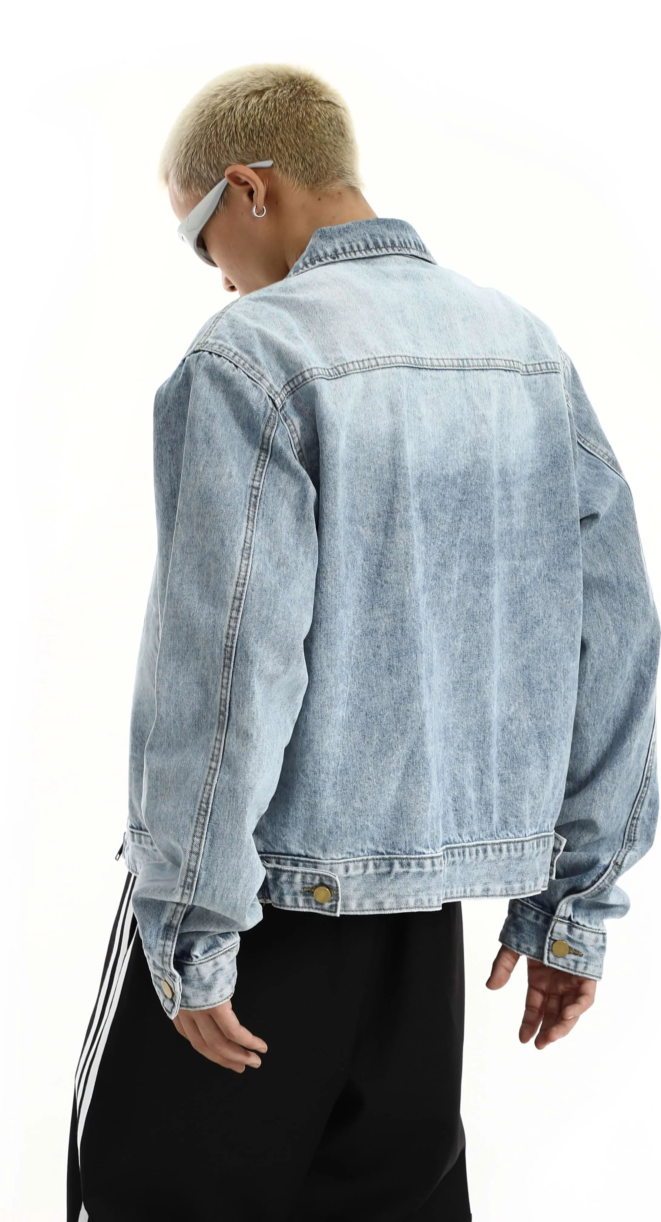 Faded Acid Wash Denim Zip Jacket