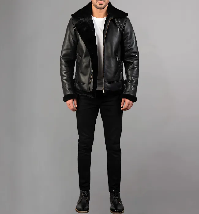 Francis B-3 Black & White Leather Bomber Jacket