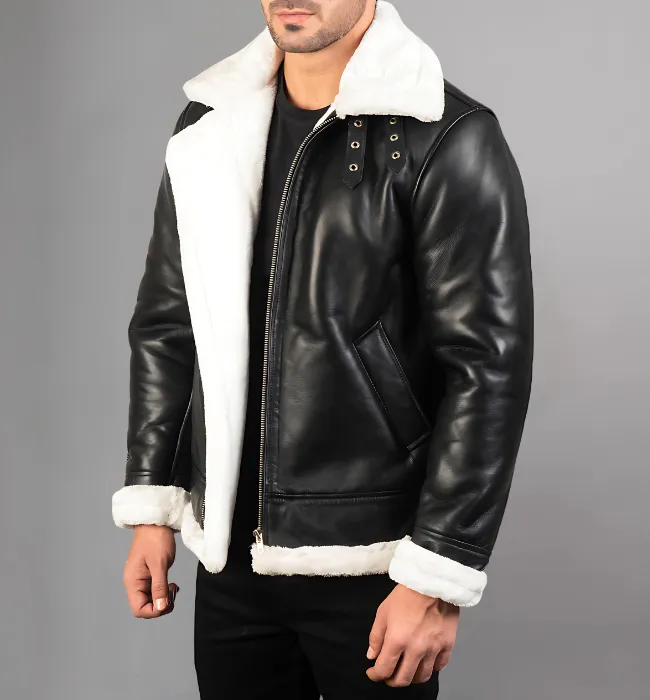 Francis B-3 Black & White Leather Bomber Jacket