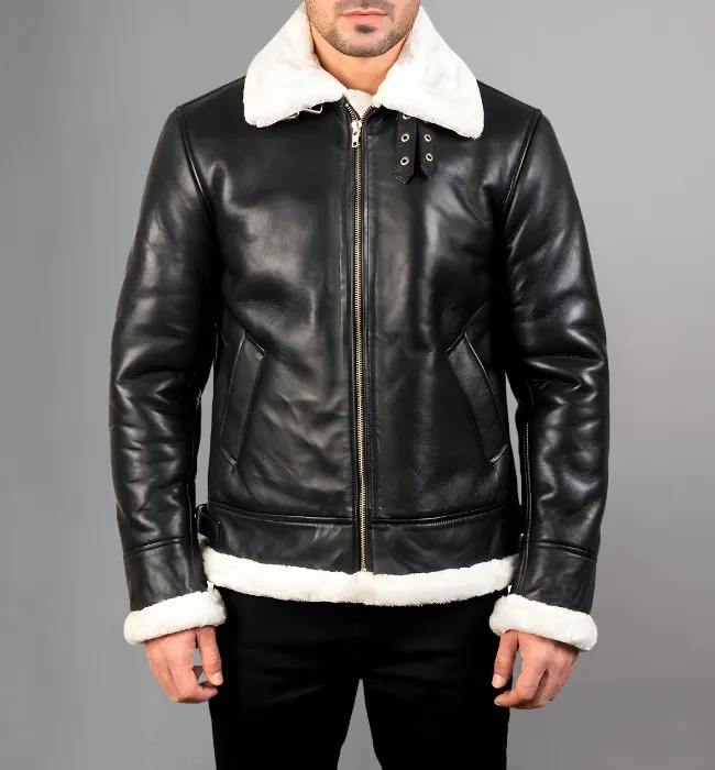 Francis B-3 Black & White Leather Bomber Jacket