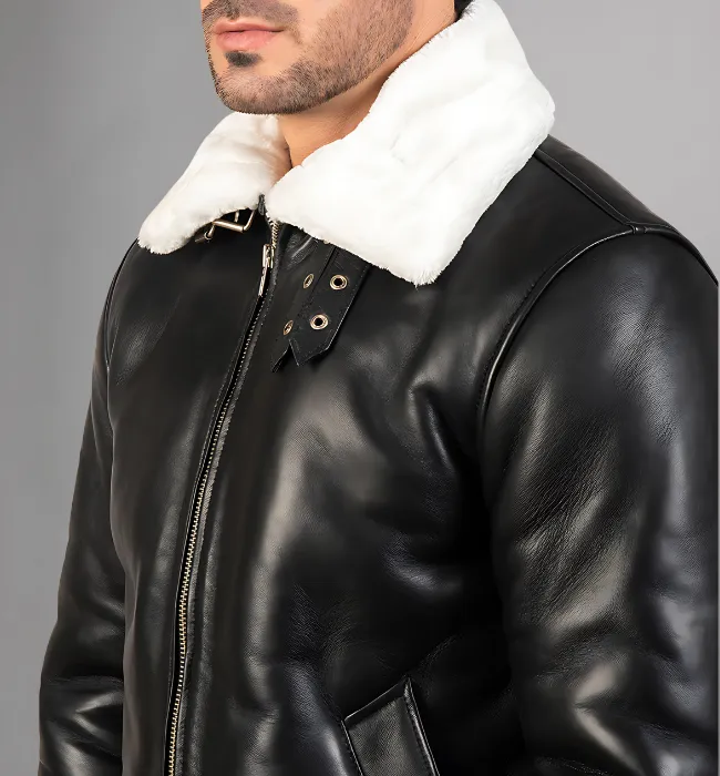 Francis B-3 Black & White Leather Bomber Jacket