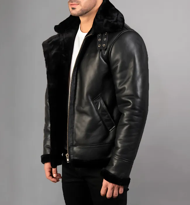 Francis B-3 Black Leather Bomber Jacket