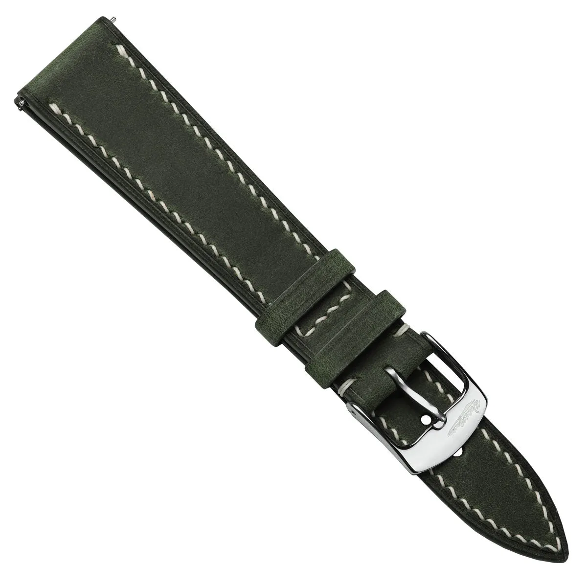 German Hand-Stitched Crazy Horse Leather Watch Strap - Olive Green