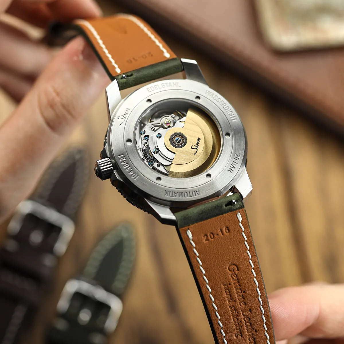 German Hand-Stitched Crazy Horse Leather Watch Strap - Olive Green