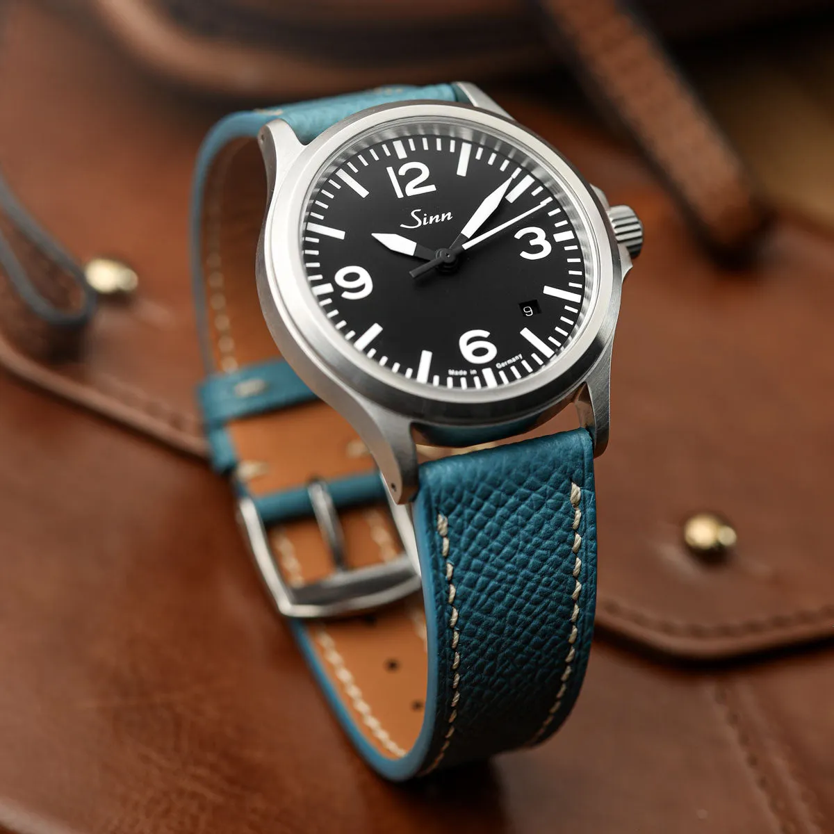 Hanley Textured Epsom Leather Watch Strap - Light Blue