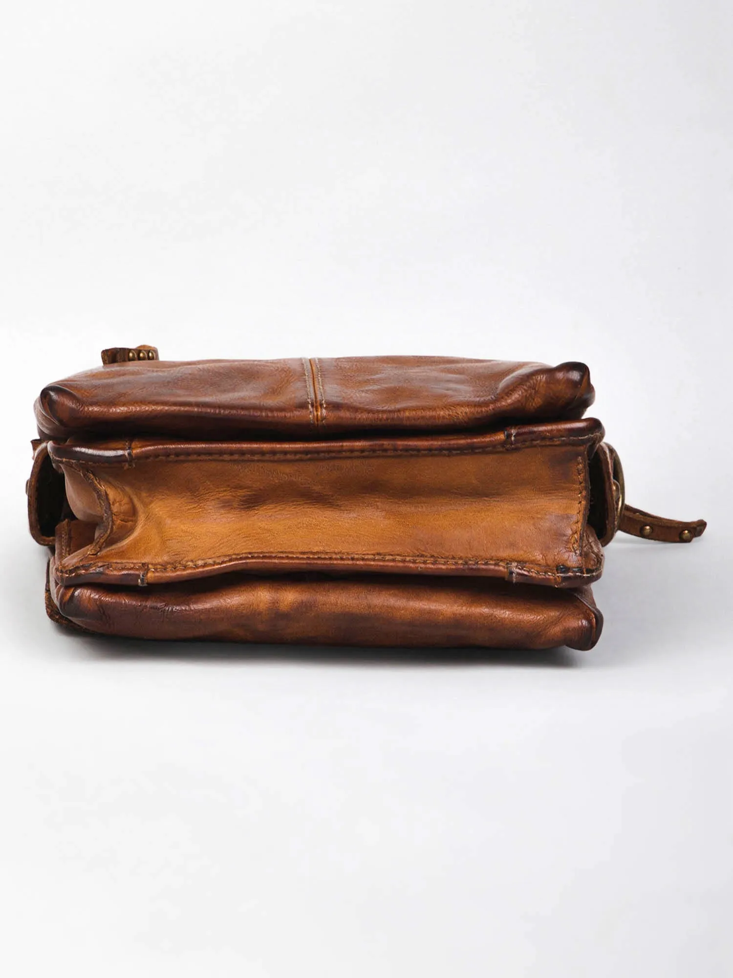 Henry: Cognac Flap Bag Cross Body In Veg Tan Leather