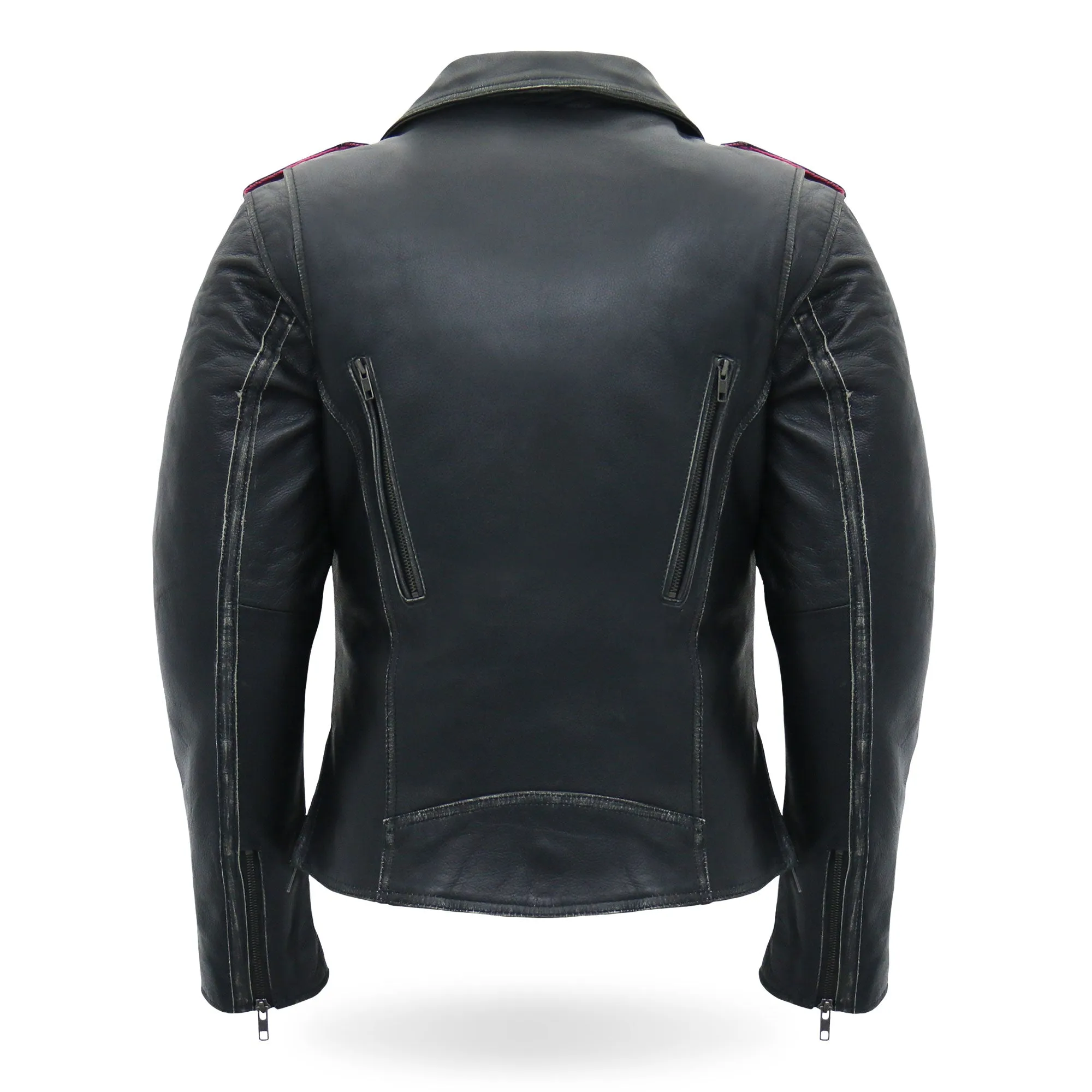 Hot Leathers JKL1033 Ladies Biker Black Leather Motorcycle Jacket with Removable Hoodie