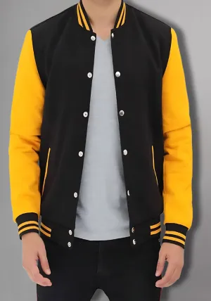 Men Black and Yellow Baseball Bomber Jacket