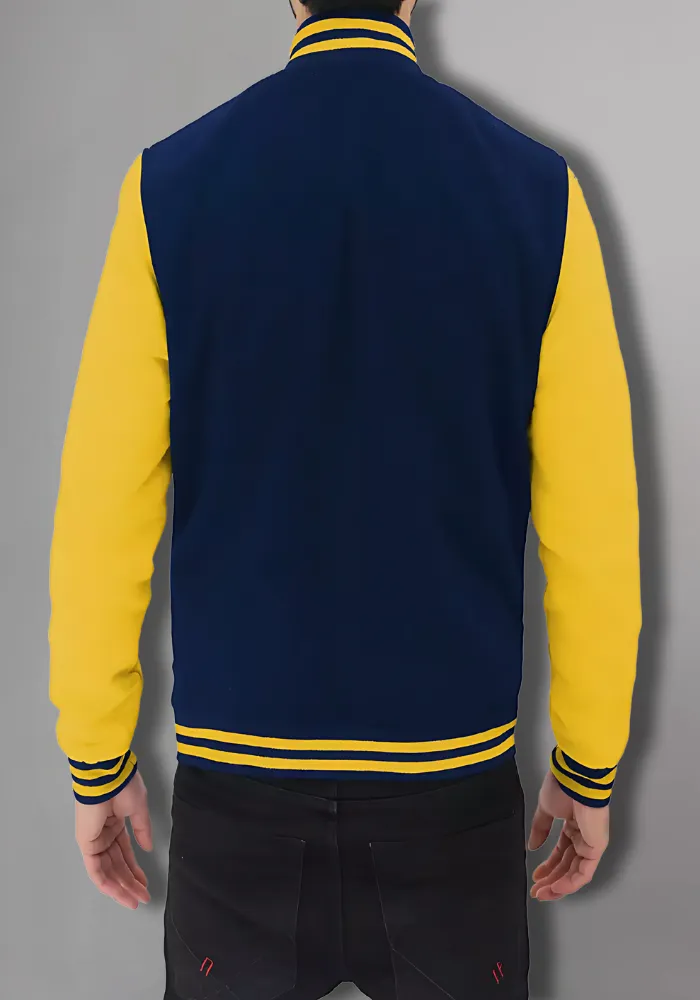 Men Black and Yellow Baseball Bomber Jacket