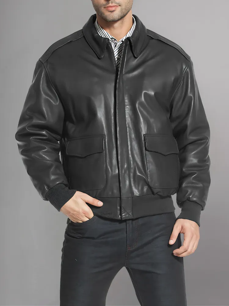 Men’s A-2 Flight Black Leather Jacket