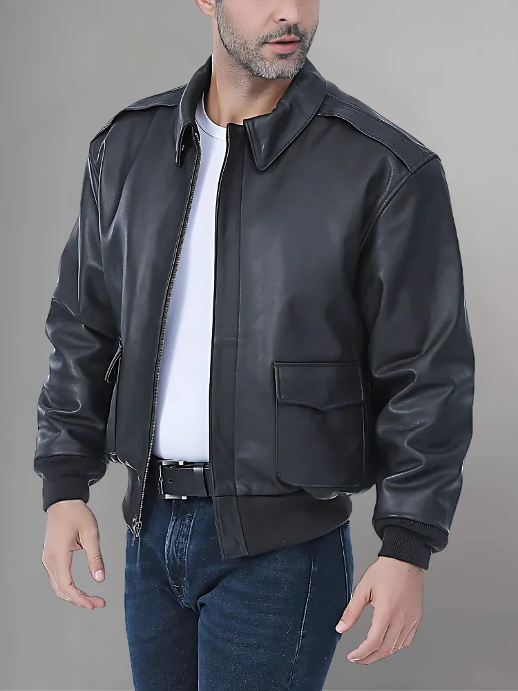 Men’s A-2 Flight Black Leather Jacket