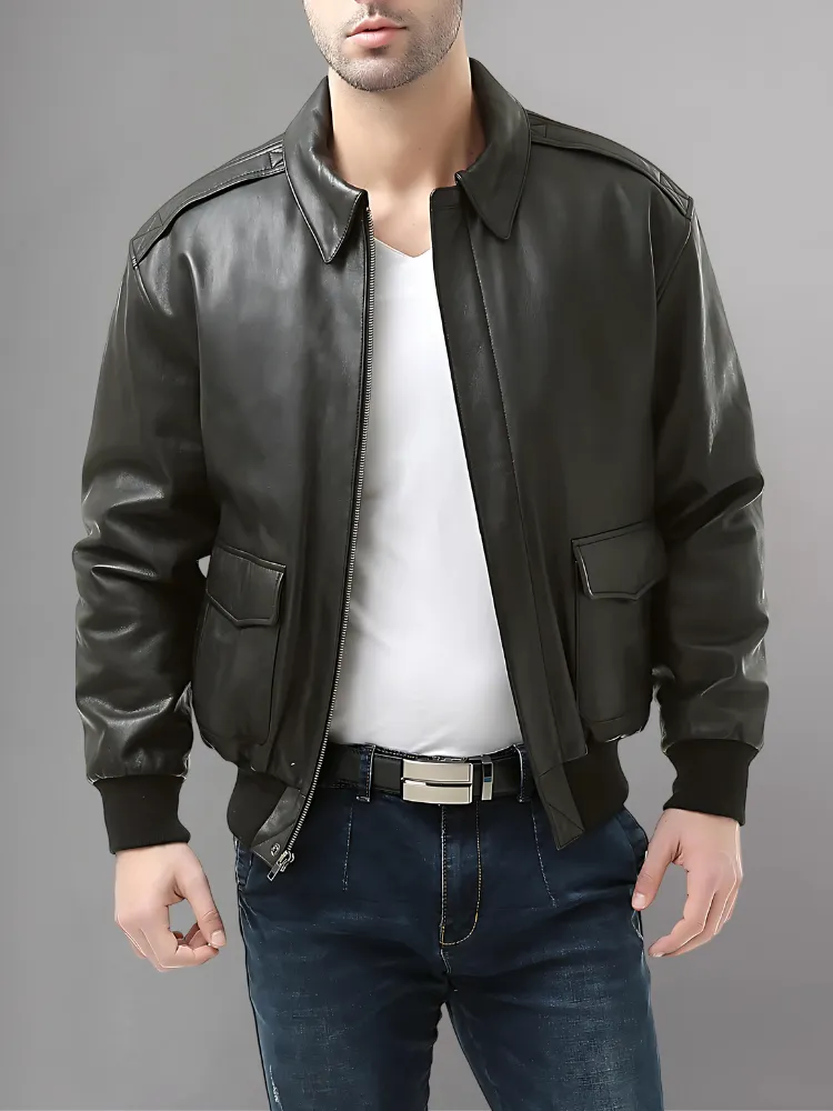 Men’s A-2 Flight Black Leather Jacket