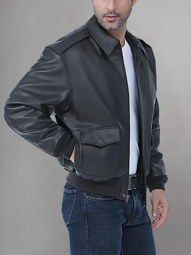 Men’s A-2 Flight Black Leather Jacket