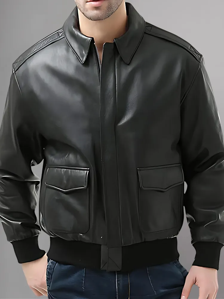 Men’s A-2 Flight Black Leather Jacket