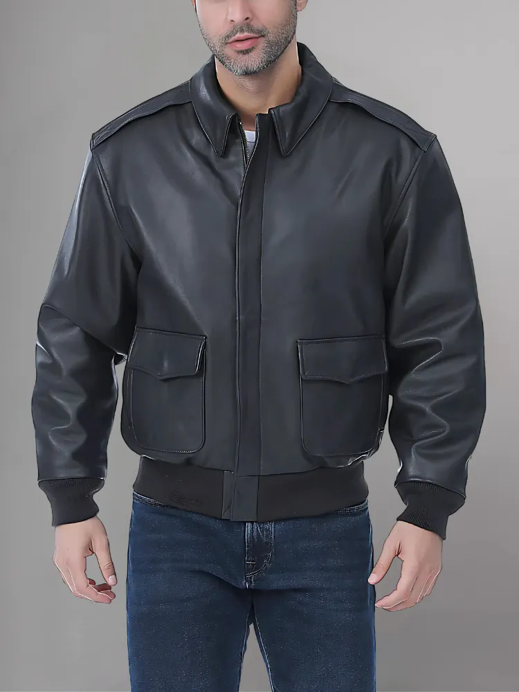 Men’s A-2 Flight Black Leather Jacket