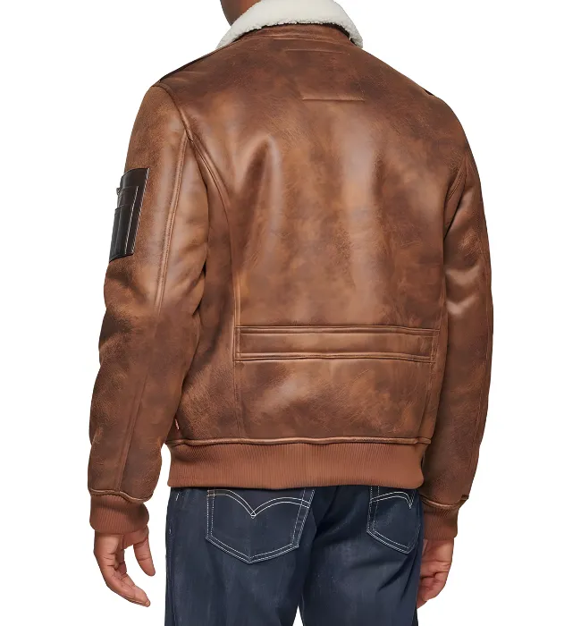 Men's Aviator Bomber Faux Shearling Collar Jacket