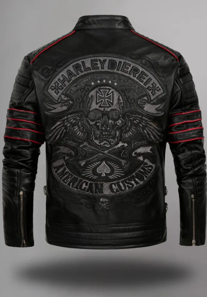 Men's biker SKULL LEATHER JACKET BLACK