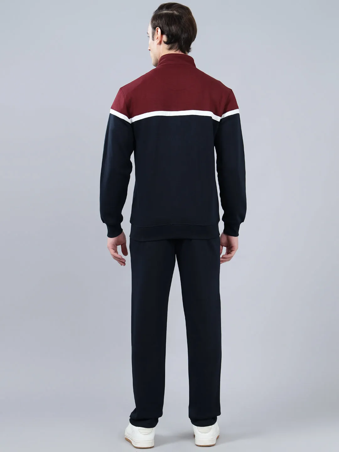 Men's Navy Blue Color Block Winter Track Suit