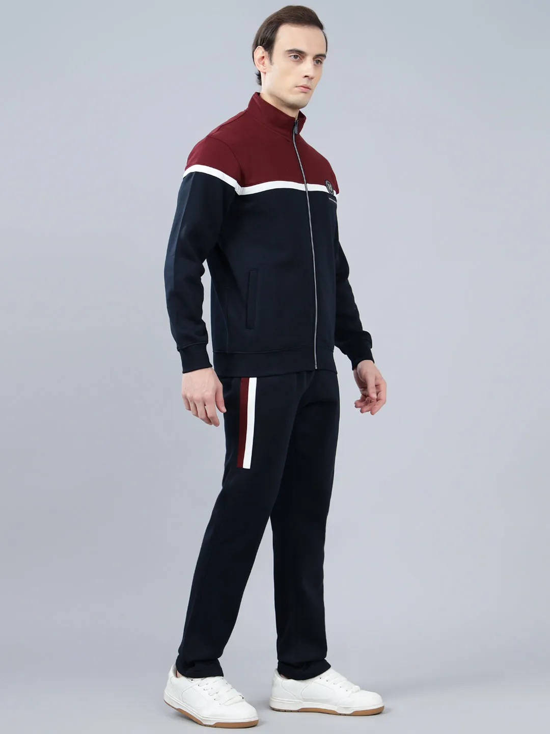 Men's Navy Blue Color Block Winter Track Suit