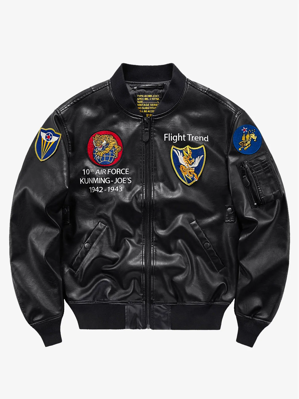 Men’s Retro Flying Tigers PU Leather Bomber Jacket