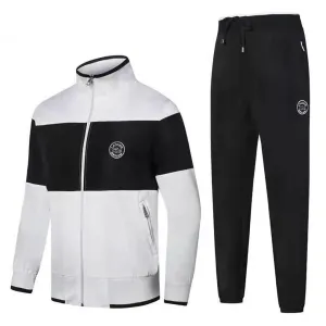 Men's Sport Branded Bands Jacket Colour Block Tracksuit- White Black