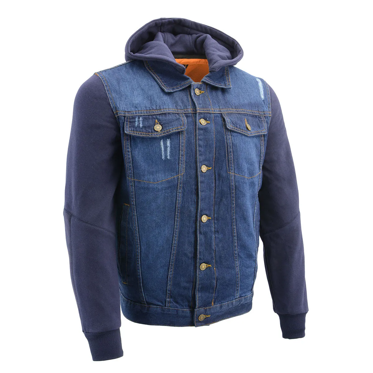 Milwaukee Leather MDM1000 Men's Blue Denim Jacket with Removable Hoodie