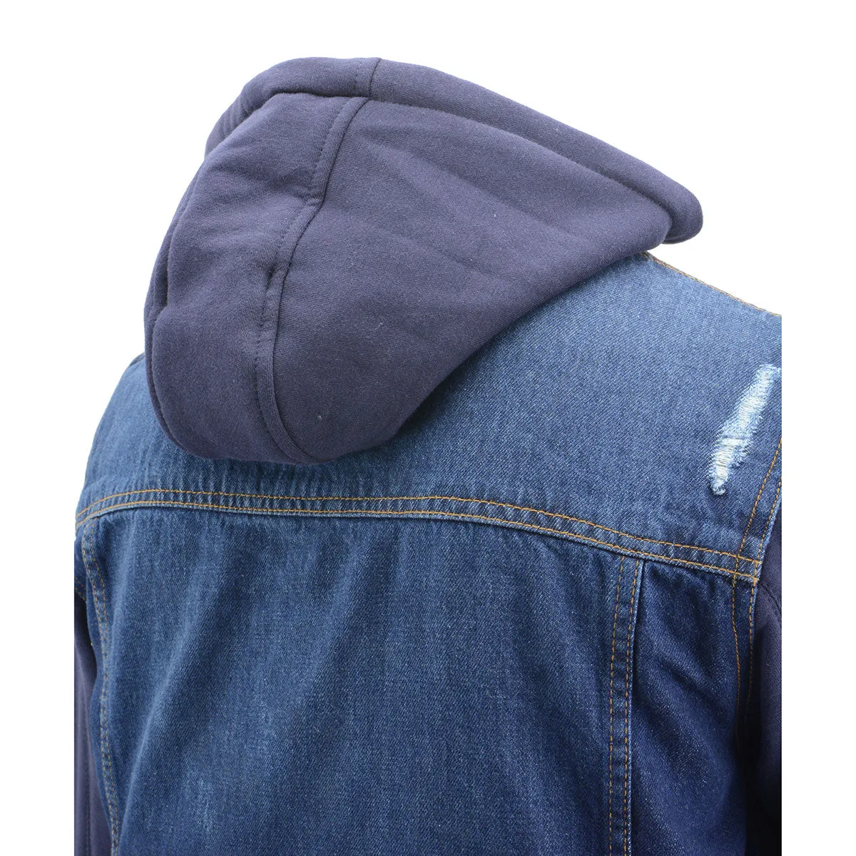 Milwaukee Leather MDM1000 Men's Blue Denim Jacket with Removable Hoodie