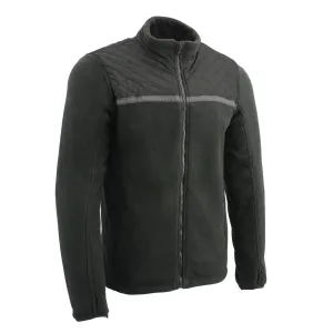 Milwaukee Leather MPM1784 Men's Black Micro Fleece Zipper Front Jacket with Reflective Stripes