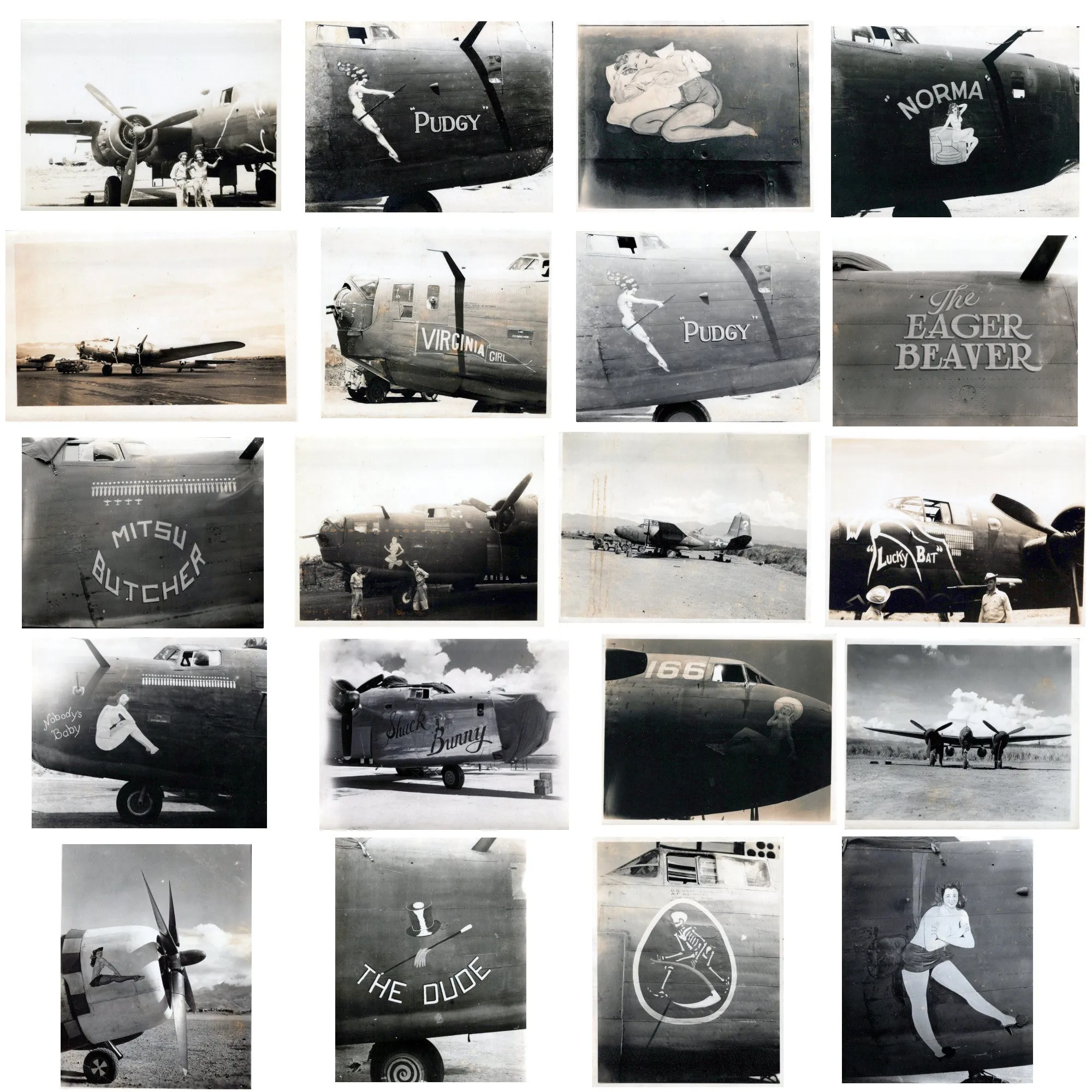 Original U.S. WWII B-17, B-24, & Other Bomber Aircraft Nose Art Photograph Collection 4”x5” ( /-) - 20 Photos