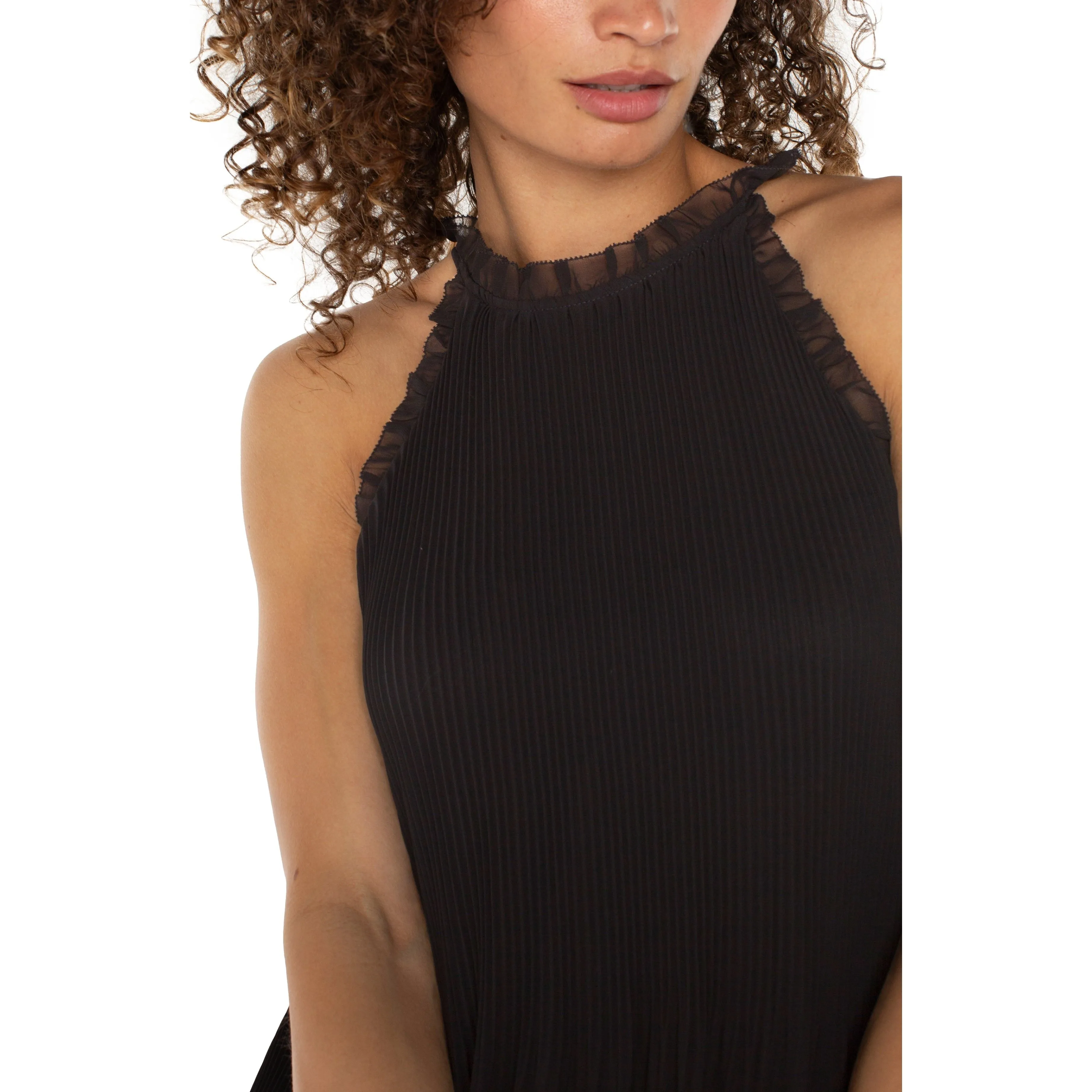 Pleated Halter Top With Ruffles