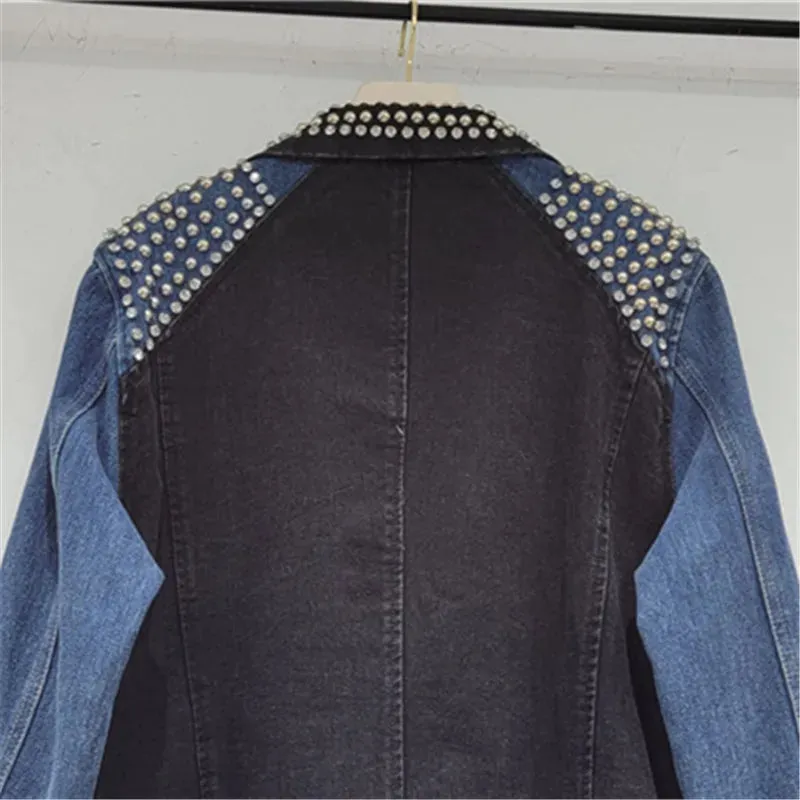 Pre Order:  Rivet Diamond Denim Spliced Loose Jacket