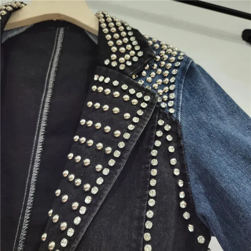 Pre Order:  Rivet Diamond Denim Spliced Loose Jacket