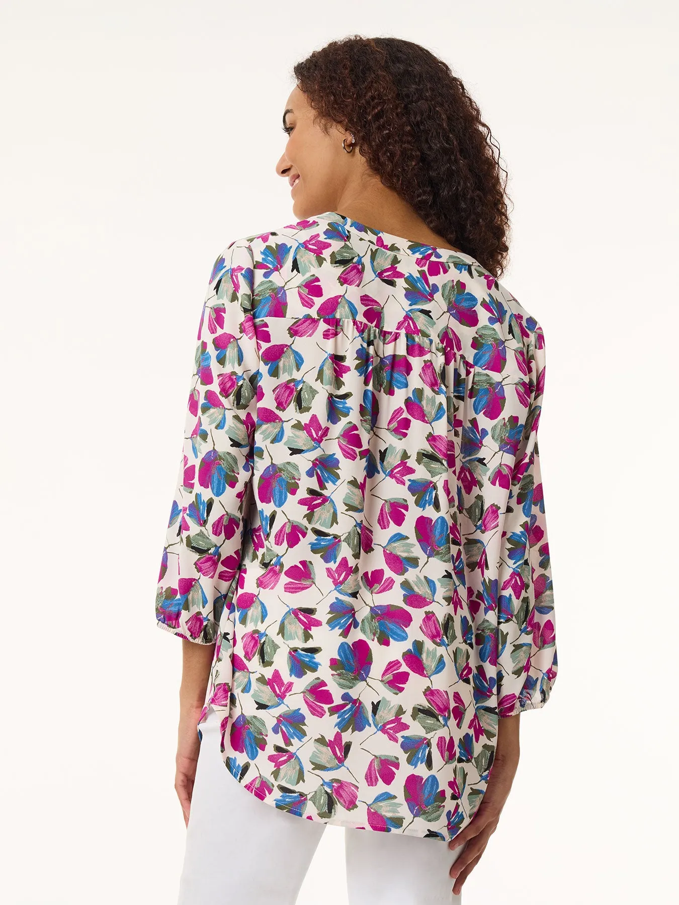 Printed V-Neck Pleated Kelly Blouse