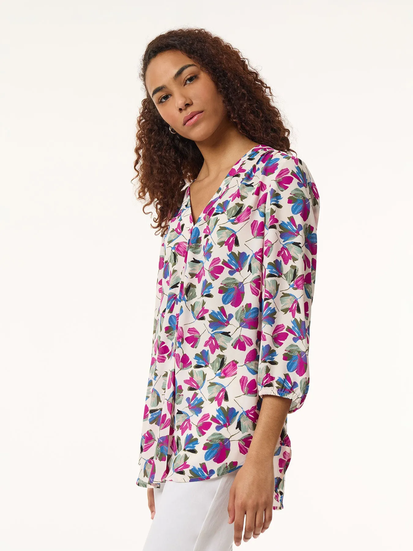 Printed V-Neck Pleated Kelly Blouse