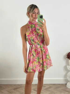 Raye High Neck Mini Dress in Multi Floral