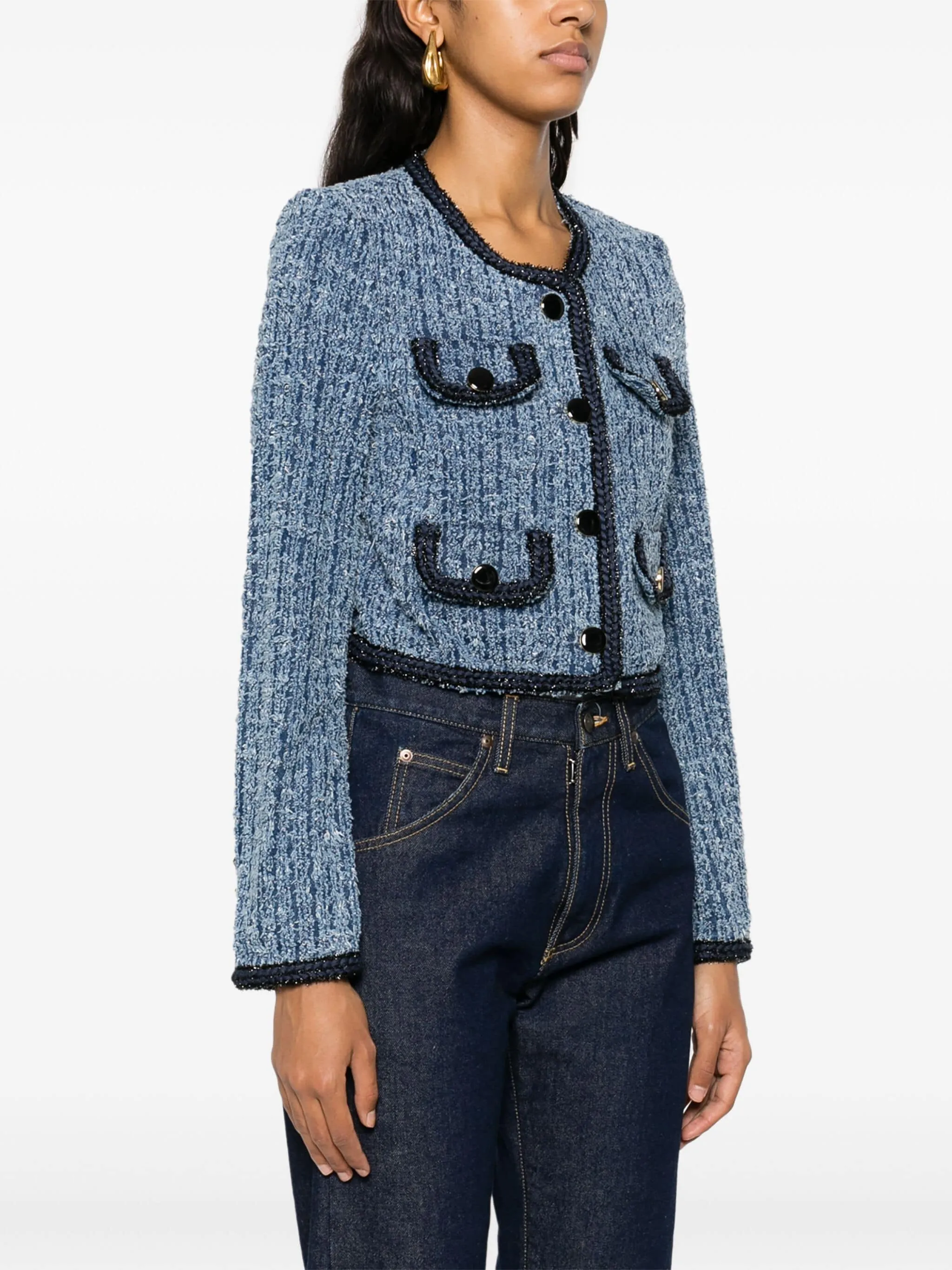 SELF-PORTRAIT RIPPED DENIM CROPPED JACKET