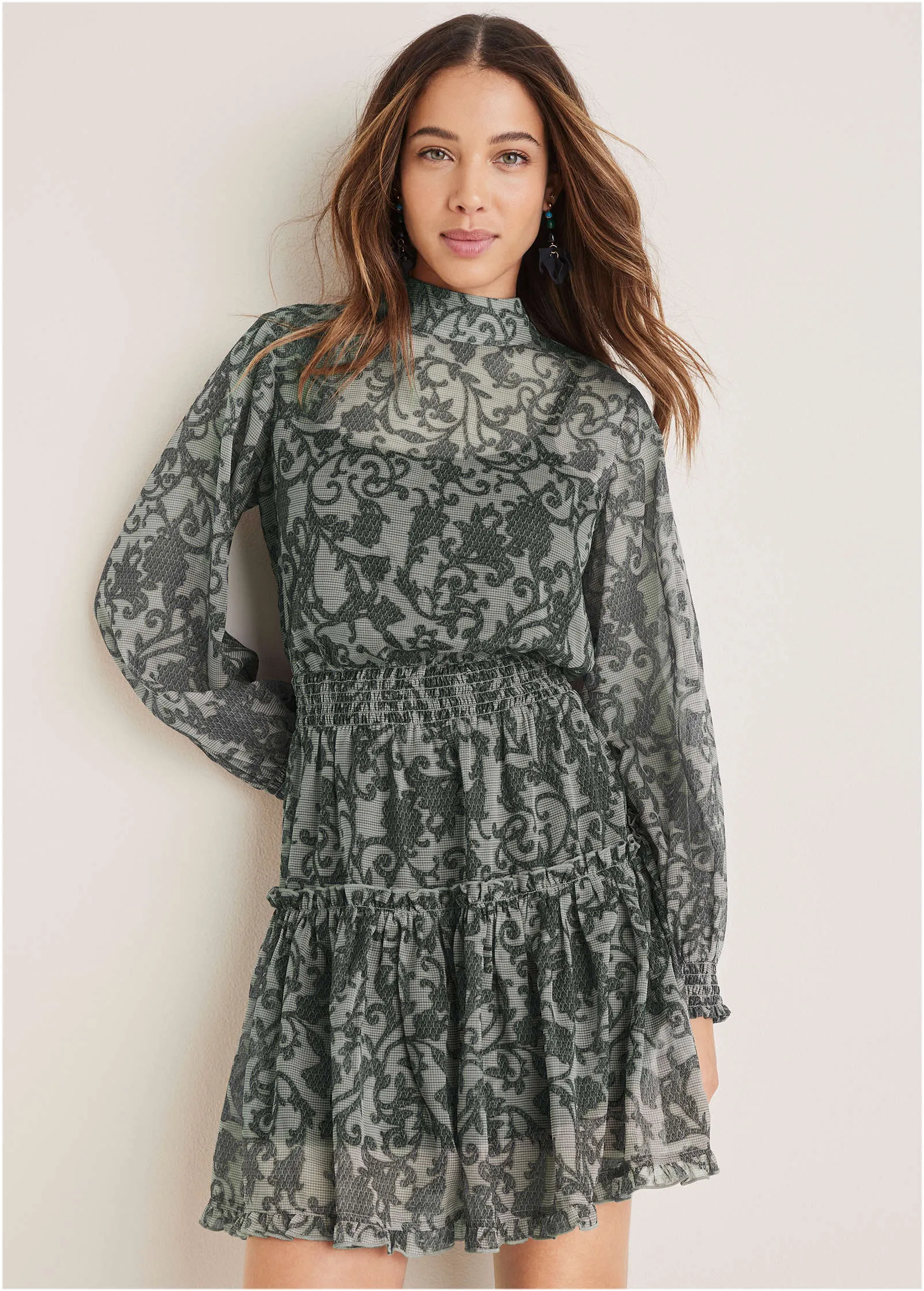 Sheer Ruffle Mini Dress - Menswear Floral