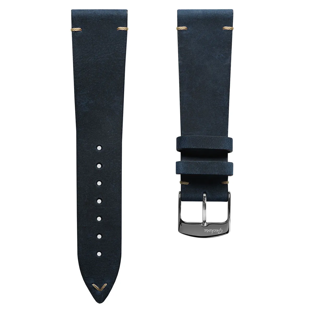 Stanway Vintage V-Stitch Crazy Horse Leather Watch Strap - Peacock Blue