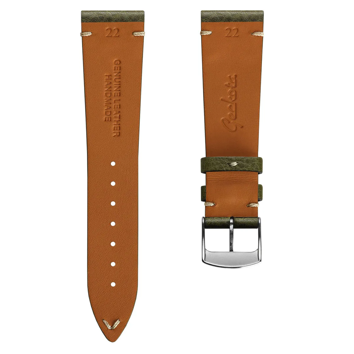 Stanway Vintage V-Stitch Minerva Leather Watch Strap - Olive Green