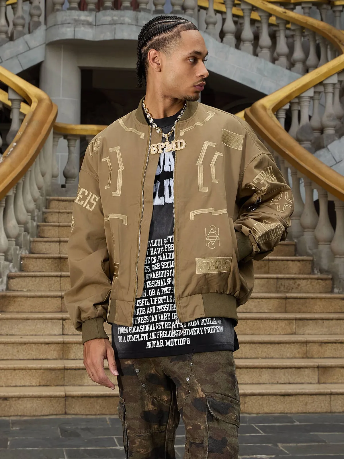 Thesupermade Lettering Embroidered Baseball Jacket