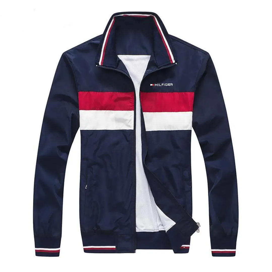 Tom Men's Color Block Zip Down Jacket-Navy Blue