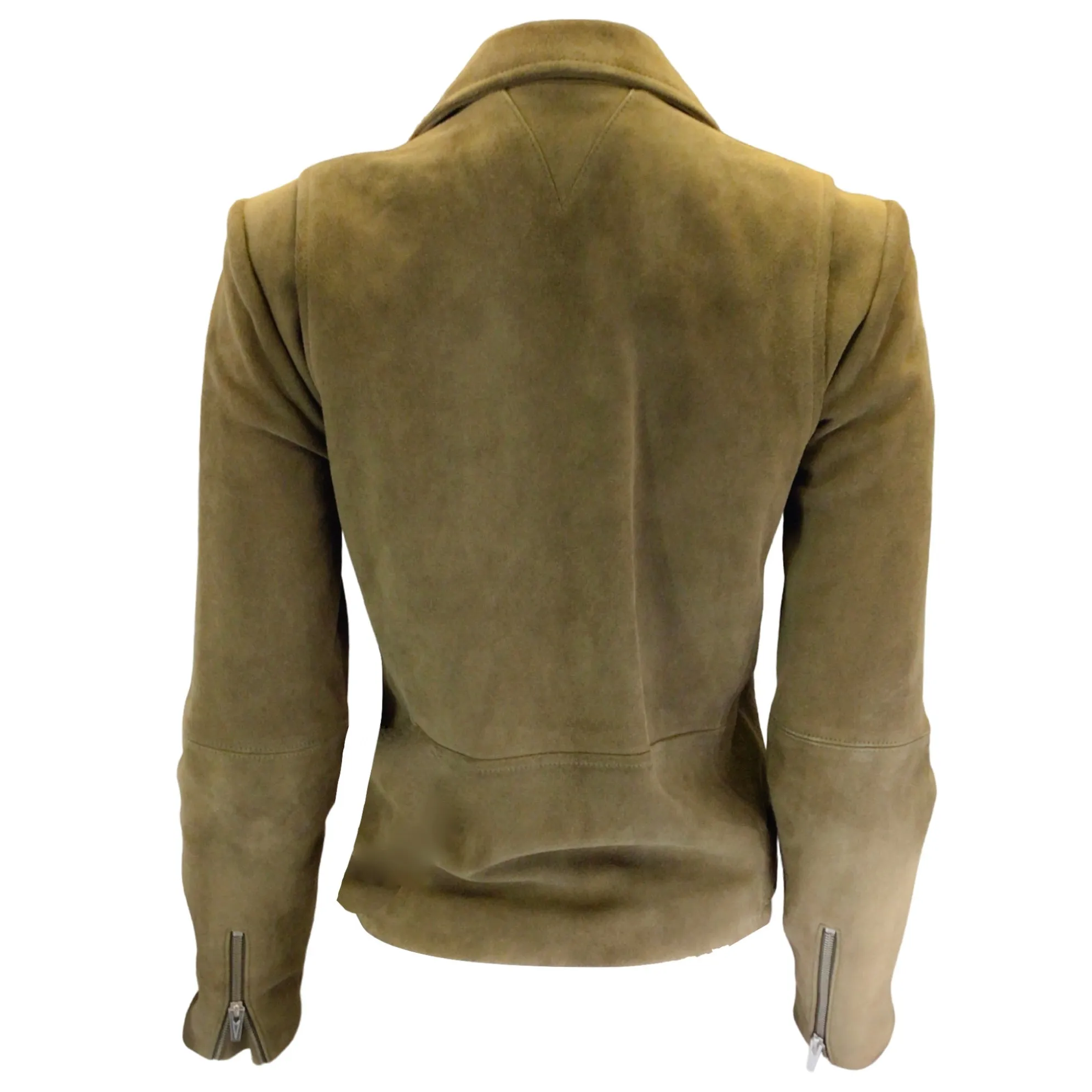 Veda Olive Green Moto Zip Suede Leather Jacket